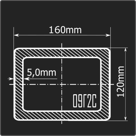 Труба проф. 160*120*5,0 09Г2С Феррум 12м ГОСТ 30245-2003