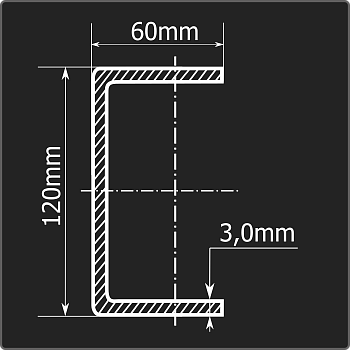 Швеллер холоднокатаный 120*60*3,0 ст.3пс Феррум 12м ГОСТ 8278-83