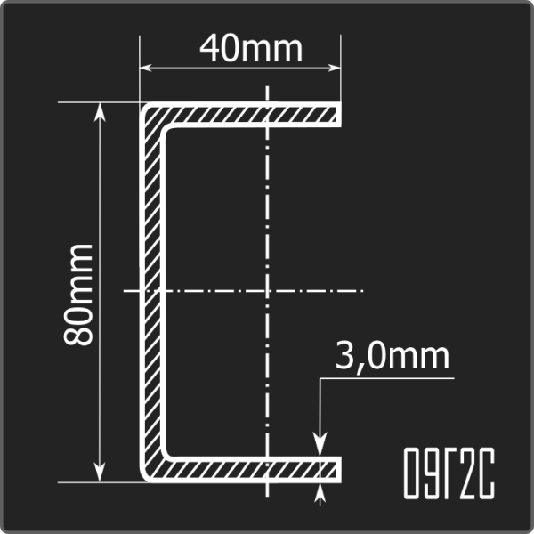 Швеллер холоднокатаный 80*40*3,0 09Г2С Феррум 12м ГОСТ 19281-2014