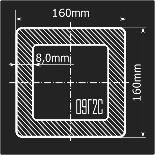 Труба проф. 160*160*8,0 09Г2С Феррум 12м ГОСТ 30245-2003
