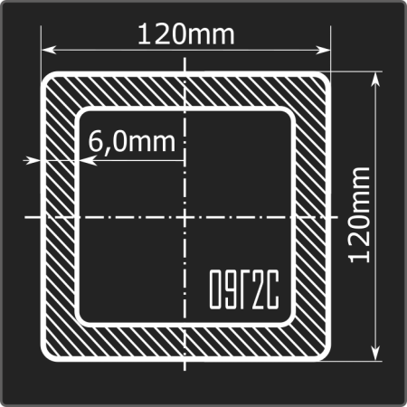 Труба проф. 120*120*6,0 09Г2С Феррум 12м ГОСТ 30245-2003