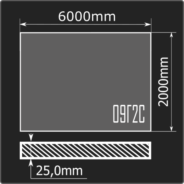 Лист горячекатаный 25*2000*6000 09Г2С ММК ГОСТ 19281-2014