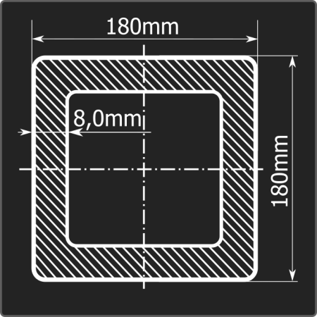 Труба проф. 180*180*8,0 ст.3сп Феррум 12м ГОСТ 30245-2003