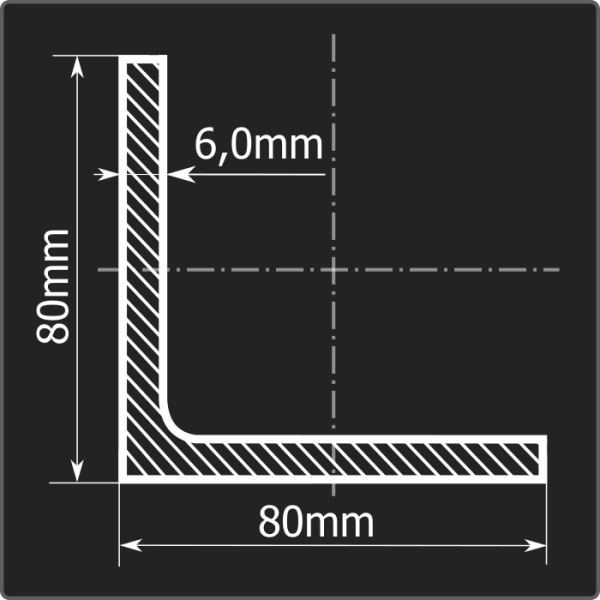 Угол 80*80*6,0 ст.3сп 12м ГОСТ 535-2005/ГОСТ 8509-93